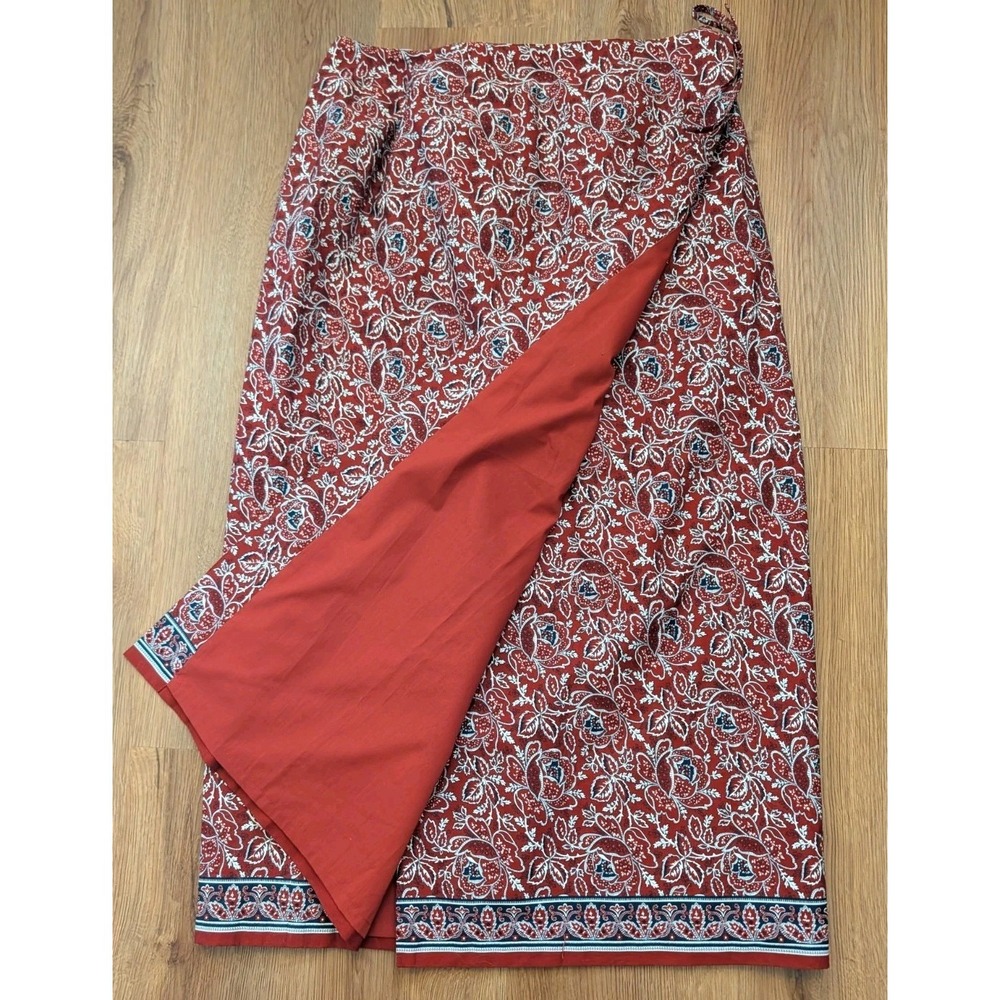 Charter Club Wrap Skirt Size 14 Straight Midi Red White Blue Floral Bandana Boho